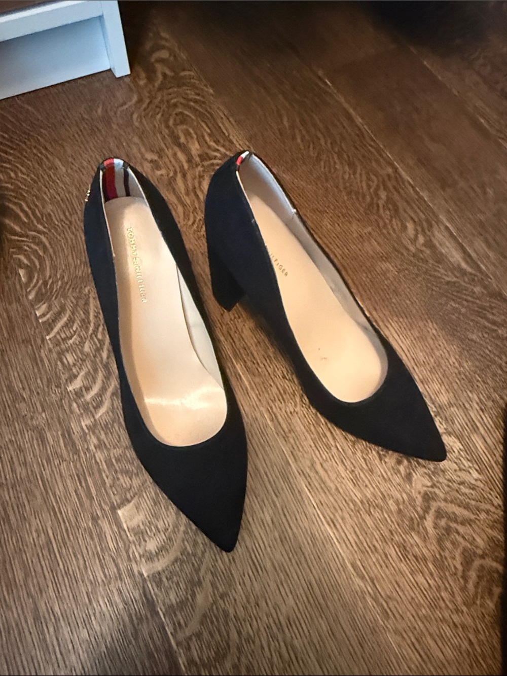 Tommy Hilfiger Black Pointed Block Heel Pumps
